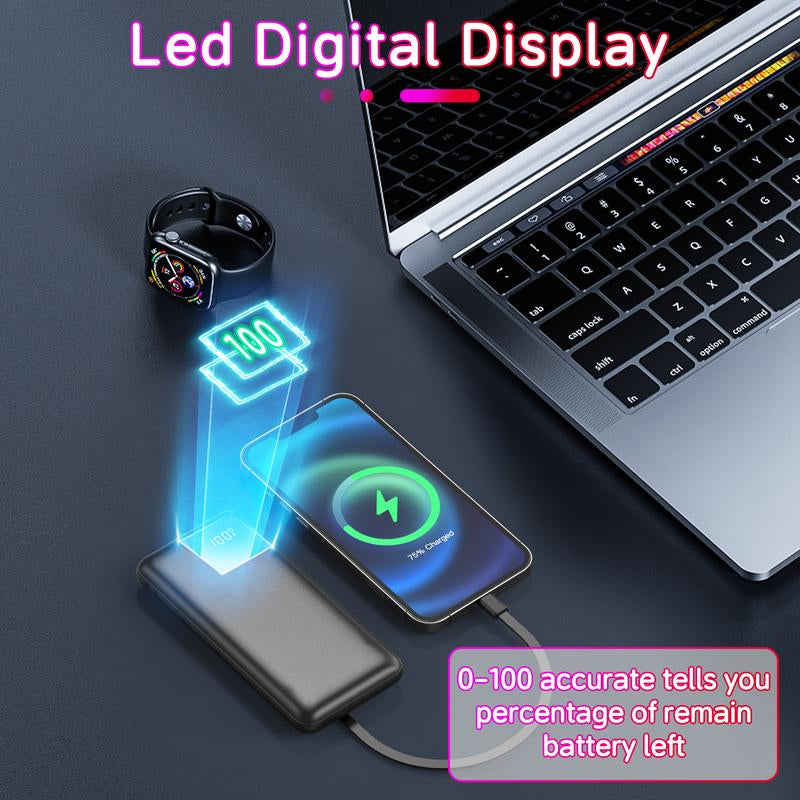 Slim Travel Battery Pack 10000Mah, Portable Charger with Built-In Cables, 4 Outputs 2 Inputs, 22.5W Fast Charging for Iphone, Samsung, Google Pixel Power Bank Electronics Accessories