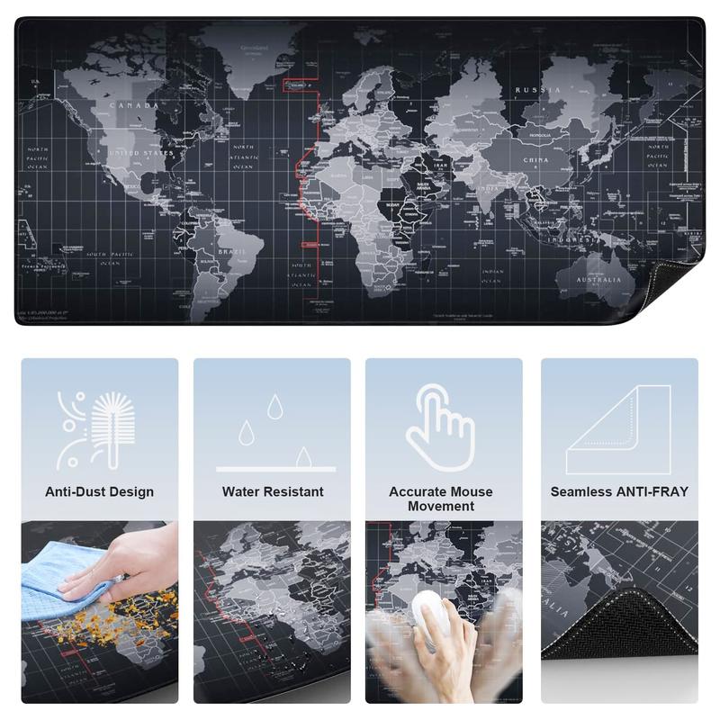 Extended Mouse Pad Large Size Mousepad for Gaming Office Home 80X30Cm Black White Map