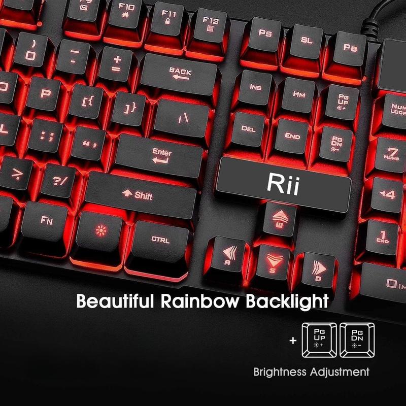 Gaming Keyboard and Mouse Set, 3-LED Backlit Mechanical Feel Business Office Keyboard, Colorful Breathing Backlit Mouse for Working or Primer Gaming, Office Device (RK108)