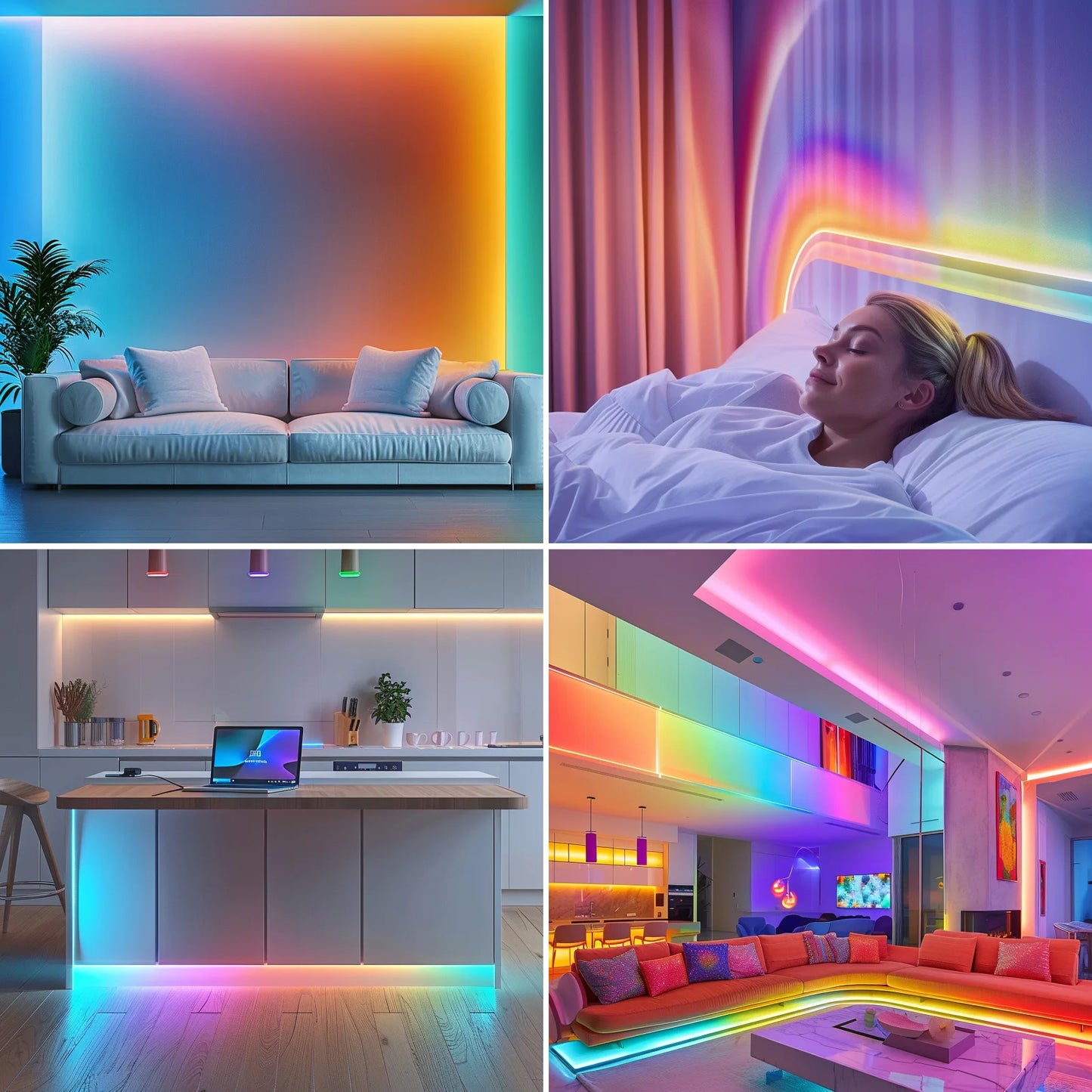 25/50/100/130Ft Smart LED Light Strip , Bedroom Color-Changing RGB Light Built-In Microphone Can Rhythm with Music, Su