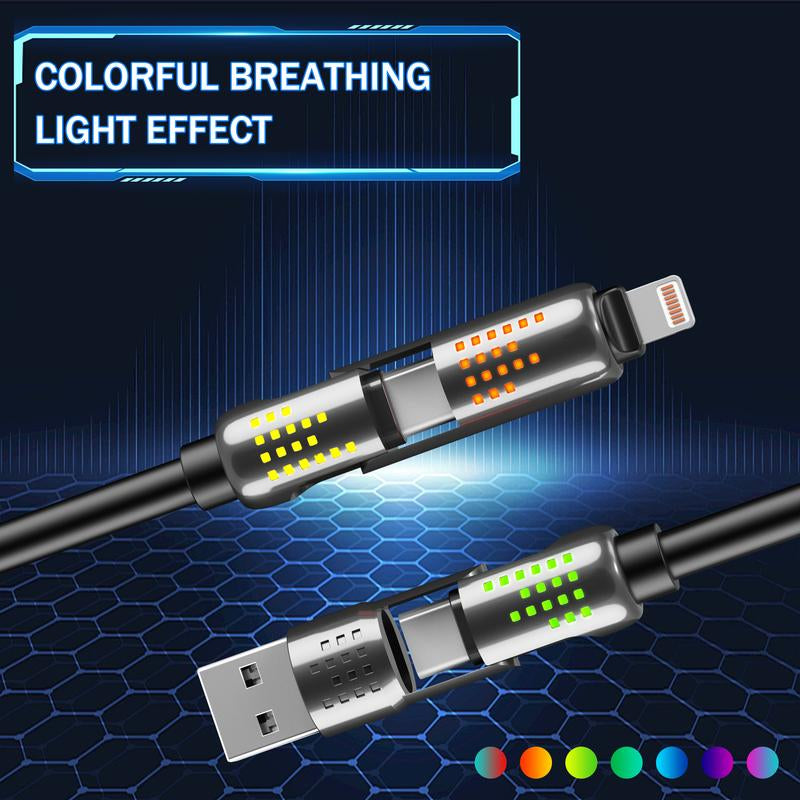 240W 4-In-1 USB-C Cable, PD 5A Fast Charging, Data Sync, USB-A, Type-C, Lightning, Aluminum, Compatible with Iphone 16/15, Ipad, Samsung, Laptops