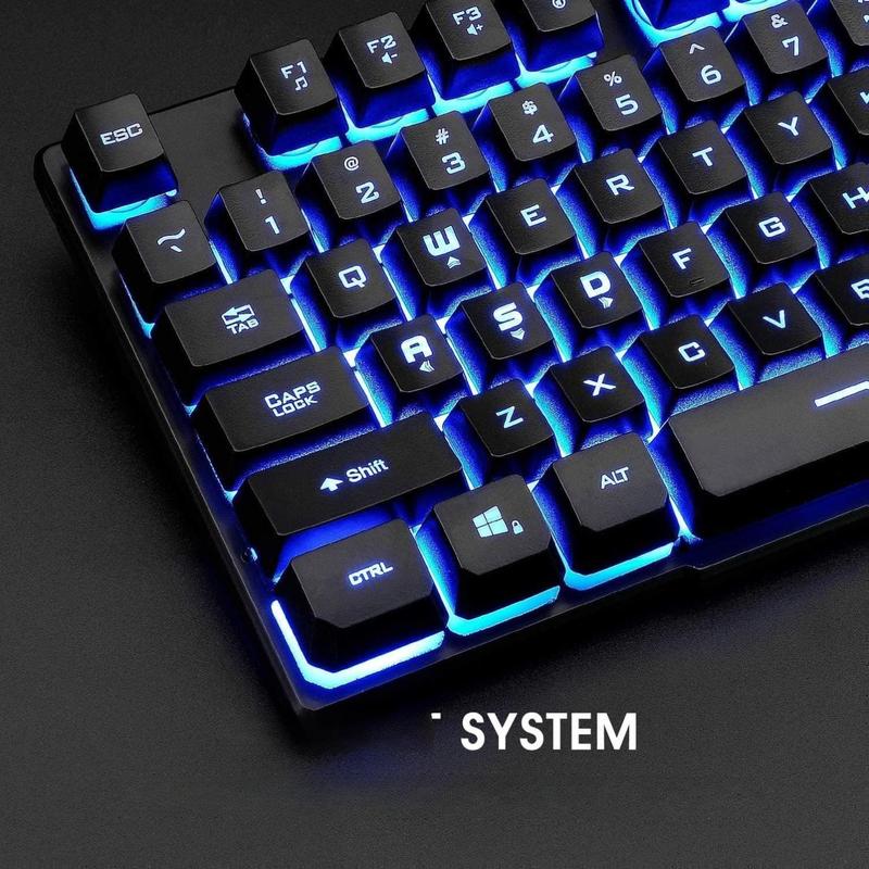 Gaming Keyboard and Mouse Set, 3-LED Backlit Mechanical Feel Business Office Keyboard, Colorful Breathing Backlit Mouse for Working or Primer Gaming, Office Device (RK108)