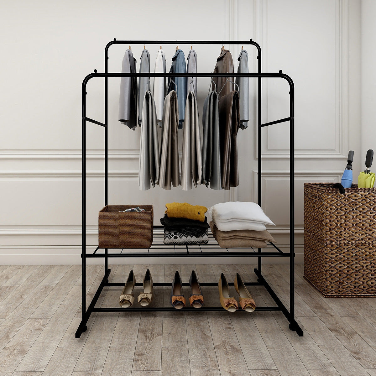 Freestanding Double Rods Clothing Garment Rack-1