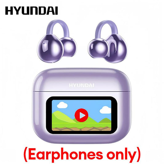HYUNDAI M100 Clip-On Ear Headphones with Audio-Visual Touch Screen, Wireless Audio Headphones for Music & Phone Calls, Sport Waterproof & Sweatproof, with 2025 Bluetooth 6.0 for Faster, Stable Connection & Low Power Use