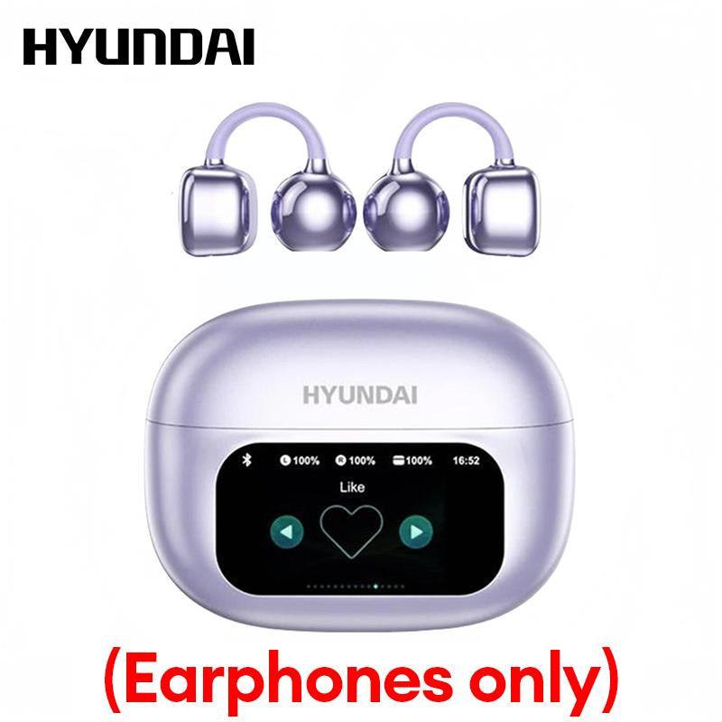 HYUNDAI M100 Clip-On Ear Headphones with Audio-Visual Touch Screen, Wireless Audio Headphones for Music & Phone Calls, Sport Waterproof & Sweatproof, with 2025 Bluetooth 6.0 for Faster, Stable Connection & Low Power Use