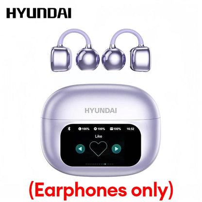 HYUNDAI M100 Clip-On Ear Headphones with Audio-Visual Touch Screen, Wireless Audio Headphones for Music & Phone Calls, Sport Waterproof & Sweatproof, with 2025 Bluetooth 6.0 for Faster, Stable Connection & Low Power Use