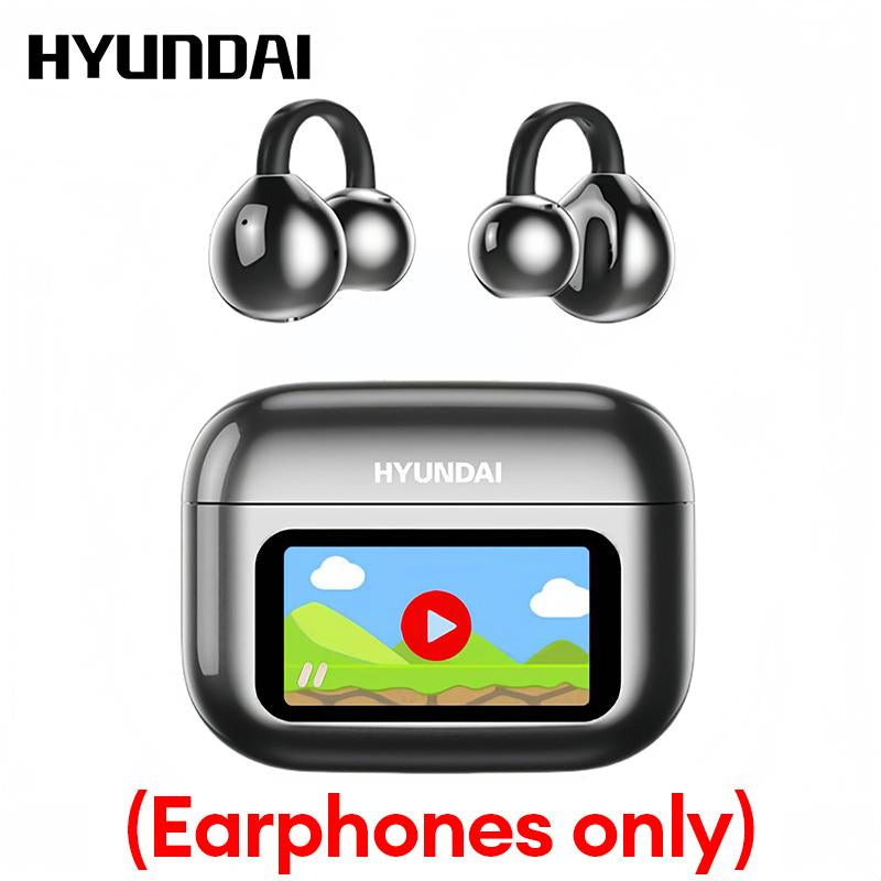 HYUNDAI M100 Clip-On Ear Headphones with Audio-Visual Touch Screen, Wireless Audio Headphones for Music & Phone Calls, Sport Waterproof & Sweatproof, with 2025 Bluetooth 6.0 for Faster, Stable Connection & Low Power Use