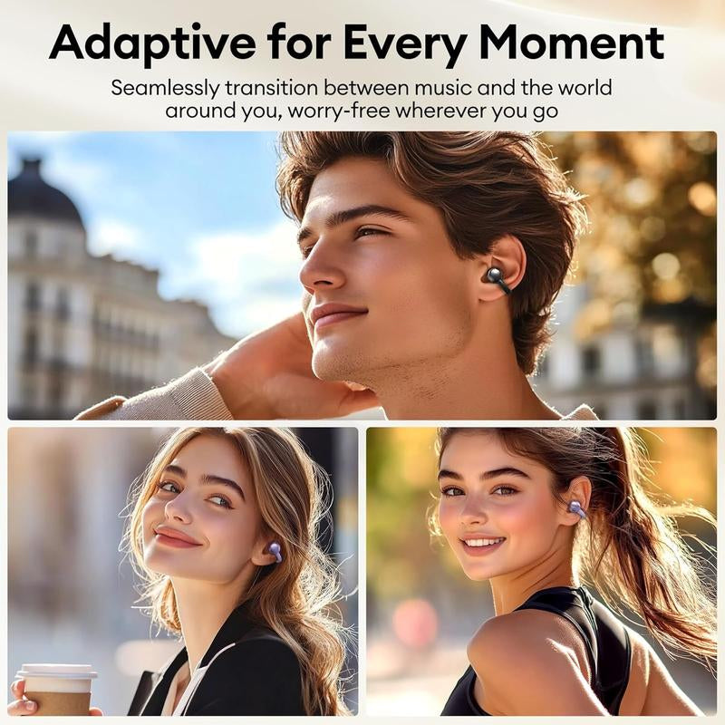 HYUNDAI M100 Clip-On Ear Headphones with Audio-Visual Touch Screen, Wireless Audio Headphones for Music & Phone Calls, Sport Waterproof & Sweatproof, with 2025 Bluetooth 6.0 for Faster, Stable Connection & Low Power Use