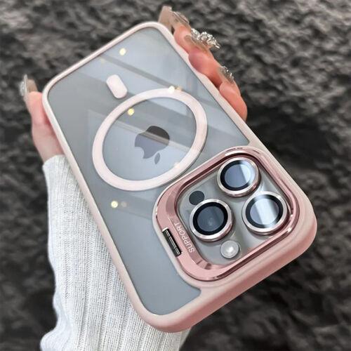 Magnetic Case for Iphone 17 Pro Max 16 15 14 13 12 11 +Camera Lens Protector & Built-In Metal Camera Ring Stand,Compatible with Magsafe,Shockproof Military-Grade Protection Acrylic Clear Phone Cover
