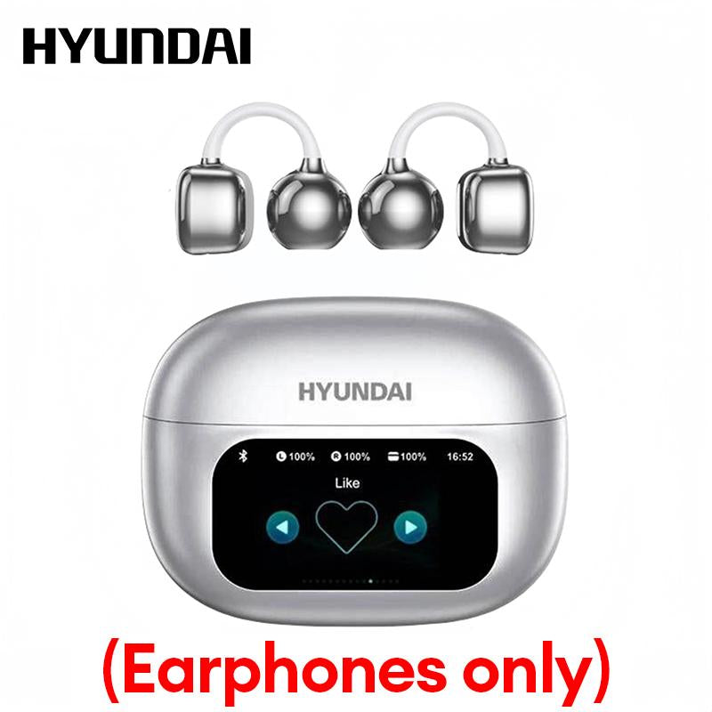 HYUNDAI M100 Clip-On Ear Headphones with Audio-Visual Touch Screen, Wireless Audio Headphones for Music & Phone Calls, Sport Waterproof & Sweatproof, with 2025 Bluetooth 6.0 for Faster, Stable Connection & Low Power Use