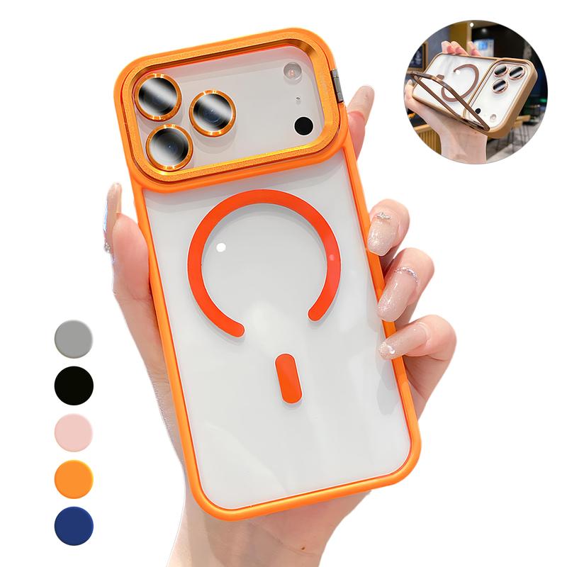 Magnetic Case for Iphone 17 Pro Max 16 15 14 13 12 11 +Camera Lens Protector & Built-In Metal Camera Ring Stand,Compatible with Magsafe,Shockproof Military-Grade Protection Acrylic Clear Phone Cover