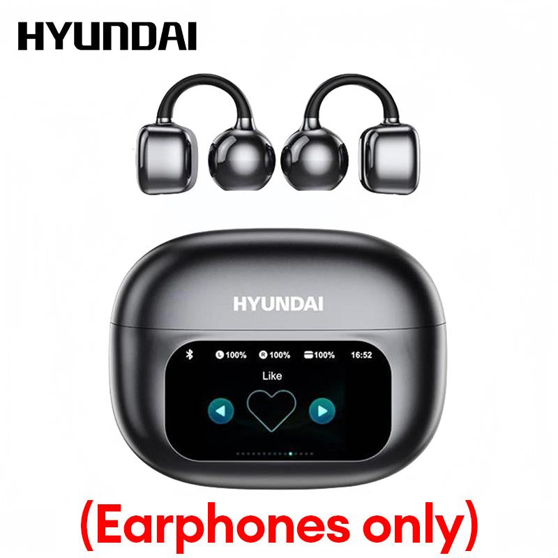 HYUNDAI M100 Clip-On Ear Headphones with Audio-Visual Touch Screen, Wireless Audio Headphones for Music & Phone Calls, Sport Waterproof & Sweatproof, with 2025 Bluetooth 6.0 for Faster, Stable Connection & Low Power Use