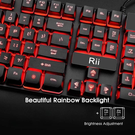 Gaming Keyboard and Mouse Set, 3-LED Backlit Mechanical Feel Business Office Keyboard, Colorful Breathing Backlit Mouse for Working or Primer Gaming, Office Device (RK108)