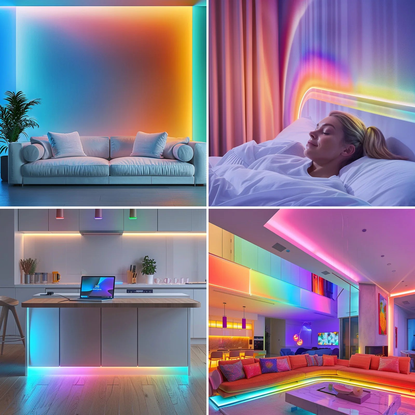 25/50/100/130Ft Smart LED Light Strip , Bedroom Color-Changing RGB Light Built-In Microphone Can Rhythm with Music, Su