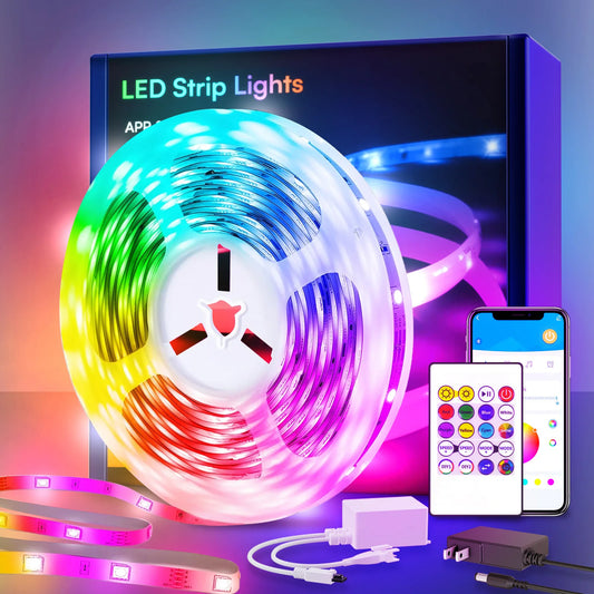 25/50/100/130Ft Smart LED Light Strip , Bedroom Color-Changing RGB Light Built-In Microphone Can Rhythm with Music, Su