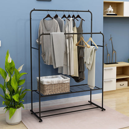 Freestanding Double Rods Clothing Garment Rack-2
