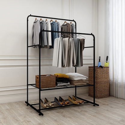 Freestanding Double Rods Clothing Garment Rack-4