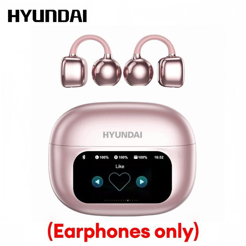 HYUNDAI M100 Clip-On Ear Headphones with Audio-Visual Touch Screen, Wireless Audio Headphones for Music & Phone Calls, Sport Waterproof & Sweatproof, with 2025 Bluetooth 6.0 for Faster, Stable Connection & Low Power Use