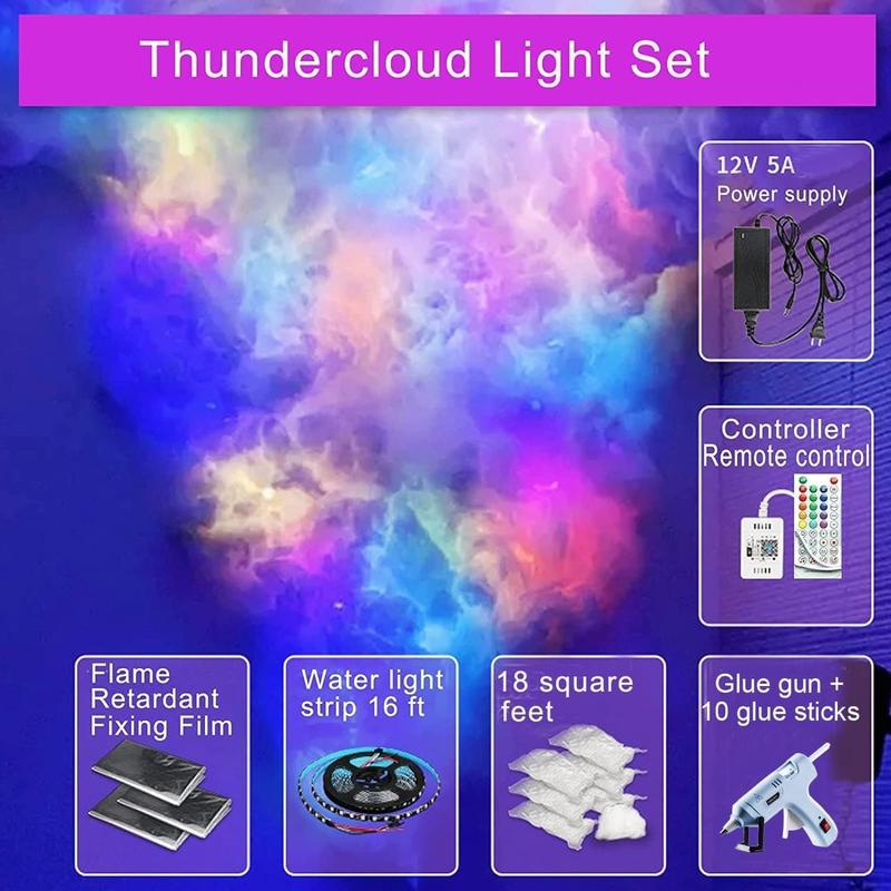 Cloud Lights, Ceiling Cotton Clouds, Cloud LED Lights Fluffy Ceiling, RGB Music Sync Multi Color Changing Light Strips, Atmosphere Night Light, for Bedroom, Party, Gaming Room,6.6Ft/2M Room,3.3Ft/1M
