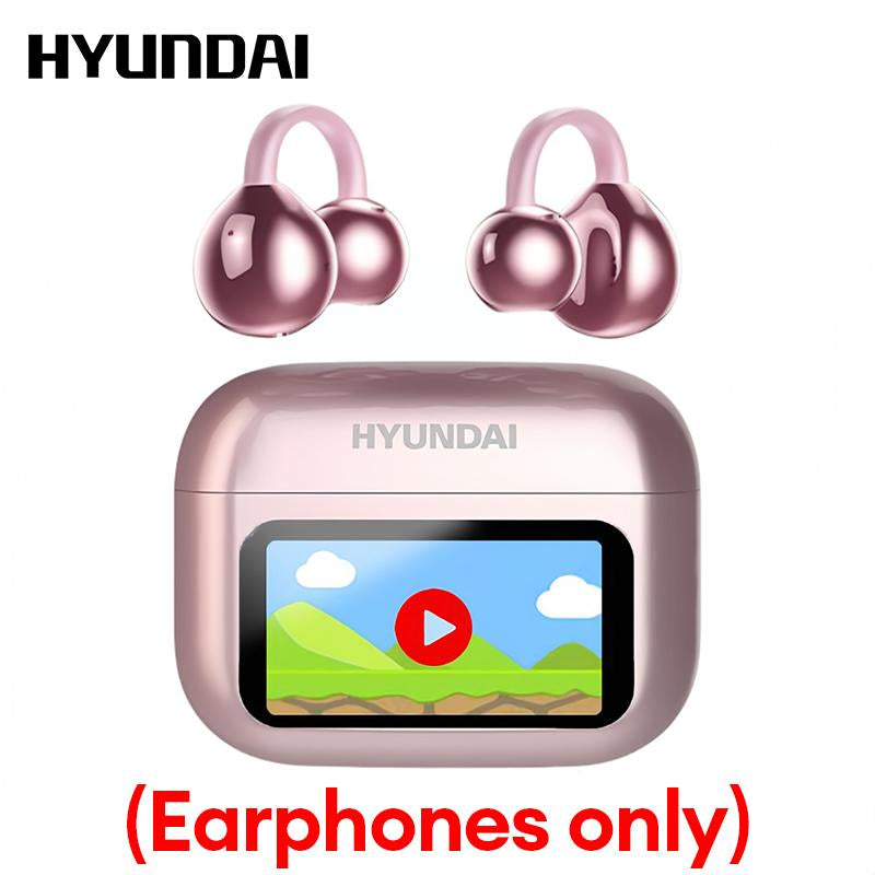 HYUNDAI M100 Clip-On Ear Headphones with Audio-Visual Touch Screen, Wireless Audio Headphones for Music & Phone Calls, Sport Waterproof & Sweatproof, with 2025 Bluetooth 6.0 for Faster, Stable Connection & Low Power Use